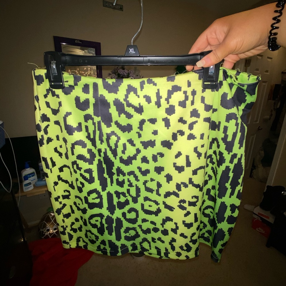 neon green and black cheetah print skirt